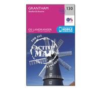 Ordnance Survey Landranger Active 130 Grantham, Sleaford & Bourne Map With Digital Version, Pink One Size