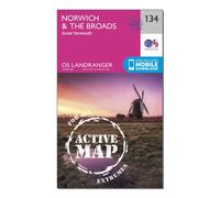 Ordnance Survey Landranger Active 134 Norwich & The Broads, Great Yarmouth Map With Digital Version, Pink One Size