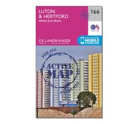 Ordnance Survey Landranger Active 166 Luton, Hertford, Hitchin & St Albans Map With Digital Version - Pink, Pink