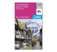 Ordnance Survey Landranger Active 179 Canterbury & East Kent, Dover & Margate Map With Digital Version, Pink One Size