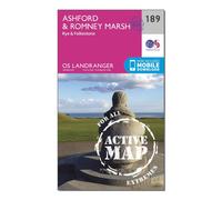 Ordnance Survey Landranger Active 189 Ashford & Romney Marsh, Rye & Folkestone Map With Digital Version, Pink One Size