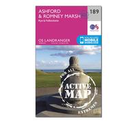 Ordnance Survey Landranger Active 189 Ashford & Romney Marsh, Rye & Folkestone Map With Digital Version, Pink One Size