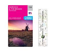Ordnance Survey Landranger Map 134 ~ Norwich & The Broads (Folded Paper Version) with free distance ruler