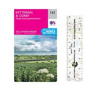 Ordnance Survey Landranger Map 141 ~ Kettering and Corby (Folded Paper Version) with free distance ruler