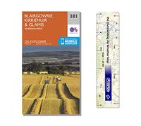 Ordnance Survey Pack - Explorer Map 381 ~ Blairgowrie, Kirriemuir & Glamis plus scale ruler