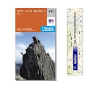 Ordnance Survey Pack - Explorer Map 411 ~ Skye - Cuillin Hills plus scale ruler