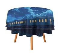 ORDOBO 3D Printed Tablecloth - Cartoon Train Round Tablecloth Wipeable For Kitchen Dinner Picnic Party Home Fashion Print Table Cover Decoration 91X91Cm