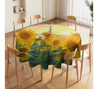 ORDOBO 3D Printed Tablecloth - Yellow Flowers Fashion Table Protect Cover Waterproof Wipeable For Kitchen Dinner Garden Dining Home Decoration 127X127Cm