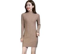 ORDOBO Women's Knitted Dress - Autumn Winter Sweater Pullover Dress Soft Warm Long Sleeve Knitted Jacquard Turtleneck Solid Color Slim Fit Dresses,Khaki,S