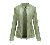 ORDOBO Women'S Leather Jacket - Spring Autumn Thin Leather Jacket Stand Collar Zipper Pocket Long Sleeve Windproof Solid Color Slim Fit Coat Top,Green,M