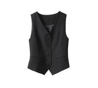 ORDOBO Women'S Suit Vest - Slim Fit Sleeveless V-Neck Waistcoat Single Breasted Wedding Business Solid Color Plus Size Button Cardigan Coat,Black,Xl