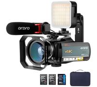 ORDRO 4K Camcorder AC5 Plus Live Streaming Video Camcorder, 12X Optical Vlog Camera for YouTube, 3.1'' Rotatable Screen Autofocus WiFi Camera with SD Card, Stabilizer, Mic, Wide Angle Lens, Batteries