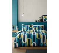 Fusion - 70s Retro Shapes Blue Duvet Cover - Single Bedding Size (140 x 200cm) - Funky Hula Hoops Bed Set - Easy Care & Washable - Blue Duvet Cover w/Geometric Circle Print - Vector Retro Inspired