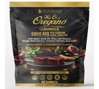 Oregano Oil Gummies 6000mg Herbal Equivalent, with Black Seed Oil, Olive Leaf, Quercetin, Ginger, Turmeric, Vitamin C, Zinc & Black Pepper, Black Cherry & Pomegranate, Sugar Free, Vegan, 60 Gummies