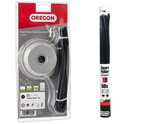 Oregon 110980 Universal Aluminium Fixed Trimmer Head with Nylium Line & Square Nylium 295372E Precut Heavy Duty Trimmer Line for Dry Ve,3.75 mm x 42 cm