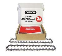 Oregon 2-Pack Chainsaw Chain 3/8" LP Pitch, .050" (1.3 mm) Gauge for 18" (45cm) Bar, 62 Drive Links - Low-Kickback Chainsaw Chain, Fits Husqvarna, Mac Allister, Bosch and More