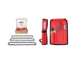 Oregon 3-Pack Pole Saw Chains for 8-Inch (20 cm) Bar and Universal Sharpening Kit -33 Drive Links, Low-Kickback Chain fits Bosch, Black & Decker, Ryobi and More (91P033X3)