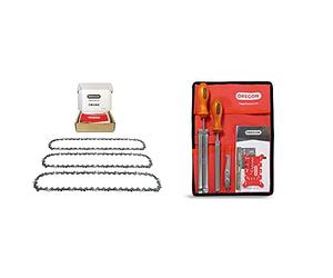 Oregon 90PX052E 3-Pack AdvanceCut Chainsaw Chain for 14-Inch (35cm) Bar & 4.0mm (5/32-Inch) Chain Sharpening and Bar Maintenance Kit for 1/4-Inch, 3/8-Inch Low Profile Chainsaw Chain (558488)