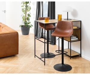 Oregon Barstools 'Vintage Brown' Faux Leather in Brandy -Round Metal Base PAIR