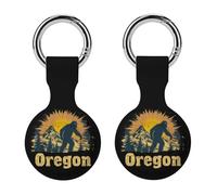 Oregon Bigfoot Mountains Vintage Silicone Case Compatible with AirTag Holder Cover with Keychain Ring