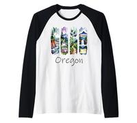 Oregon Brushstroke Coast Coffee Mountains Forest Waterfall Raglan Baseball Tee