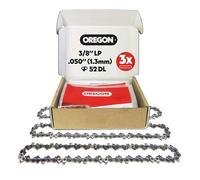 Oregon 3-Pack Chainsaw Chain 3/8" LP Pitch, .050" (1.3 mm) Gauge for 14" (35cm) Bar, 52 Drive Links - Low-Kickback Chainsaw Chain, Fits Husqvarna, Ryobi, Bosch, Einhell, Dolmar, Ferrex and More