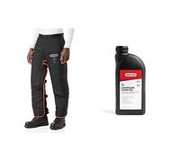 Oregon Chaps with Protective Chainsaw Apron, Adjustable Chainsaw Chaps, One Size Fits All, PPE Clothing Safety Trousers, Black, Type A & Chainsaw Chain and Guide Bar Oil, 1 Litre Bottle (90844)