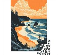 Oregon Coast Beach Sunset Art 1000 Piece Jigsaw Puzzle, Romantic City Break Scene, Thick Cardboard Pieces, Relaxing Challenge for Puzzle Lovers, Adult Puzzle, 38x26cm/1000pcs
