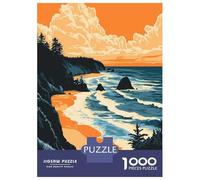 Oregon Coast Beach Sunset Art Jigsaw Puzzle 1000 Pieces, Old Europe Travel Artwork, Thick Cardboard Pieces, for Home Décor Fans, Gift Idea, 38x26cm/1000pcs