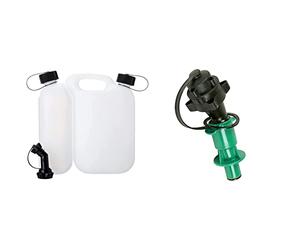 OREGON Economic Combi-Can, 5 + 3 litres, Dual Cans for Fuel and Chain Oil, Measuring Scale and Safety Cap, Transparent/White (562408) & 562612 Safety Spout for Combi-Can - Green