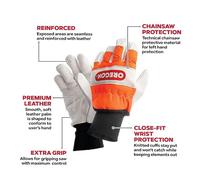 OREGON Leather Chainsaw Safety Gloves Left Hand Protection. Size Small 8. 91305S