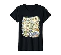 Oregon, OR, USA, Maps, Icons Value Graphic T-Shirt, Women, Black, S