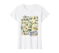 Oregon, OR, USA, Maps, Icons Value Graphic T-Shirt, Women, White, S