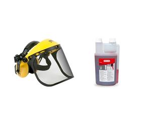 Oregon Q515061 Browguard, Ear Protectors & Steel Mesh Visor Combination & 2-Stroke Engine Oil, Self-Mixing Partly Synthetic Mineral Oil, Clean Burning, Low Ash Lubricant, Protects Engine