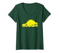 Oregon State Flag Beaver V-Neck T-Shirt, Women, Forest Green, S