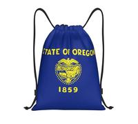 Oregon State Flag Print Drawstring Backpack Lightweight Sports Bag, Drawstring Back Bag Suitable Gym, Travel, blackone, M