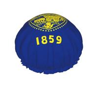 Oregon State Flag Print Shower Cap - Reusable, Double Layer, Breathable, Adjustable Elastic Strap, Hotel Travel Essentials