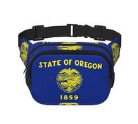 Oregon State Flag Print Square Double Layer bag Waist Bag Trendy Pack Travel Bag with Adjustable Bel, Black, One Size
