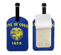 Oregon State Flag Printed PU Leather Bag Tag, Personalized Baggage Label, Privacy Flap ID Shield, for Vacation