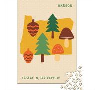 Oregon State Map with Nature Elements Jigsaw Puzzle for Adults, 1000 Pieces, 38x26cm/1000pcs, Fresh Winter Hobby, Relaxing Home Time And January Evenings