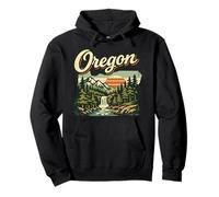 Oregon State Sunset Waterfall Mountain Forest Scene Pullover Hoodie