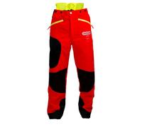 Oregon Waipoua Chainsaw Protective Safety Trousers, Type A Class 1 Chainsaw Protection, Adjustable Lightweight Breathable Re-enforced Clothing, Size M/EU 46-48 - Hi Vis Red/Yellow/Black (295469/M)