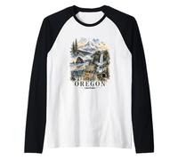 Oregon Watercolor Landscape Pacific Northwest Nature Design Raglan Baseball Tee