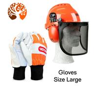 OREGON Yukon Chainsaw Safety Helmet Earmuffs Mesh Visor & LH Protection Gloves L