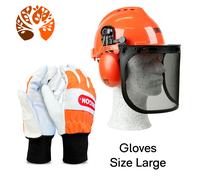 OREGON Yukon Chainsaw Safety Helmet Earmuffs Mesh Visor & LH Protection Gloves L