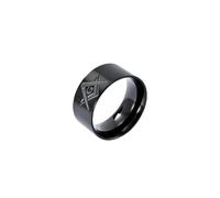 orehugaf Rings Ring Jewellery Women Men 10Mm Black Gold Plated Men'S Freemasonry Band Ring Cool Quality Titanium Mason Ring 7 Black