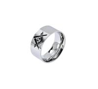 orehugaf Rings Ring Jewellery Women Men 10Mm Black Gold Plated Men'S Freemasonry Band Ring Cool Quality Titanium Mason Ring 11 Silver