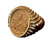 orehugaf Rings Ring Jewellery Women Men Classic Gold Color Pope Leo Fisherman'S Rights Ring Fisherman Statue Women'S Anniversary Ring Wedding Band Party Jewelry 12 Gold-Color