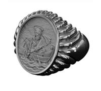 orehugaf Rings Ring Jewellery Women Men Classic Gold Color Pope Leo Fisherman'S Rights Ring Fisherman Statue Women'S Anniversary Ring Wedding Band Party Jewelry 7 Silverplated