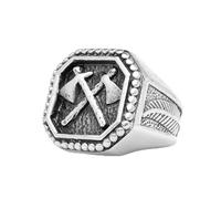 orehugaf Rings Ring Jewellery Women Men European And American Cross-Border Nordic Style Myth Viking Battle Axe Shape Feather Totem Ring 12 Steel Color 24305